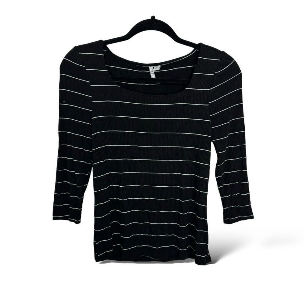 Elle Striped Ribbed Knit 3/4 Sleeve Top Women’s XS